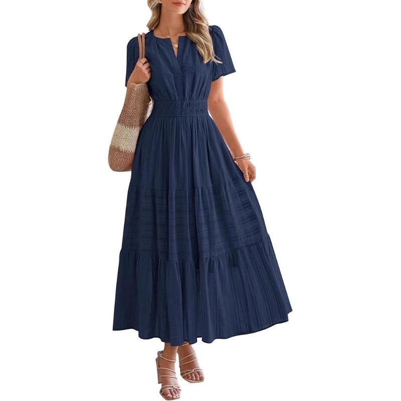Women's V-neck Pull-out Puffy Sleeve Short Sleeve Dress
