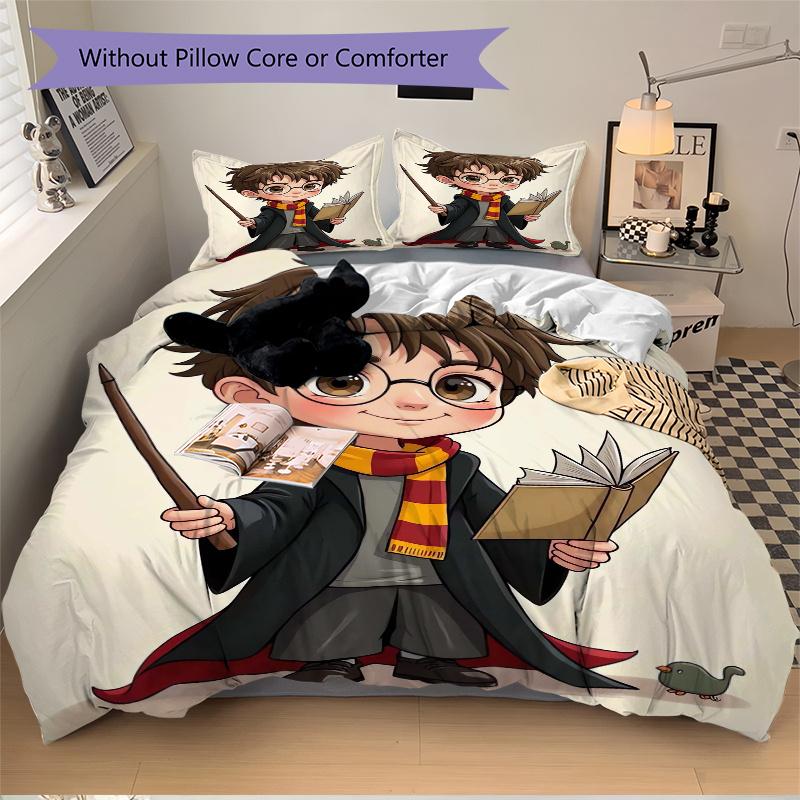 3pcs Harry Potter with Wand and Book Bedding Set Includes Comfortable Bedding with Stylish Design for Bedroom,  H049