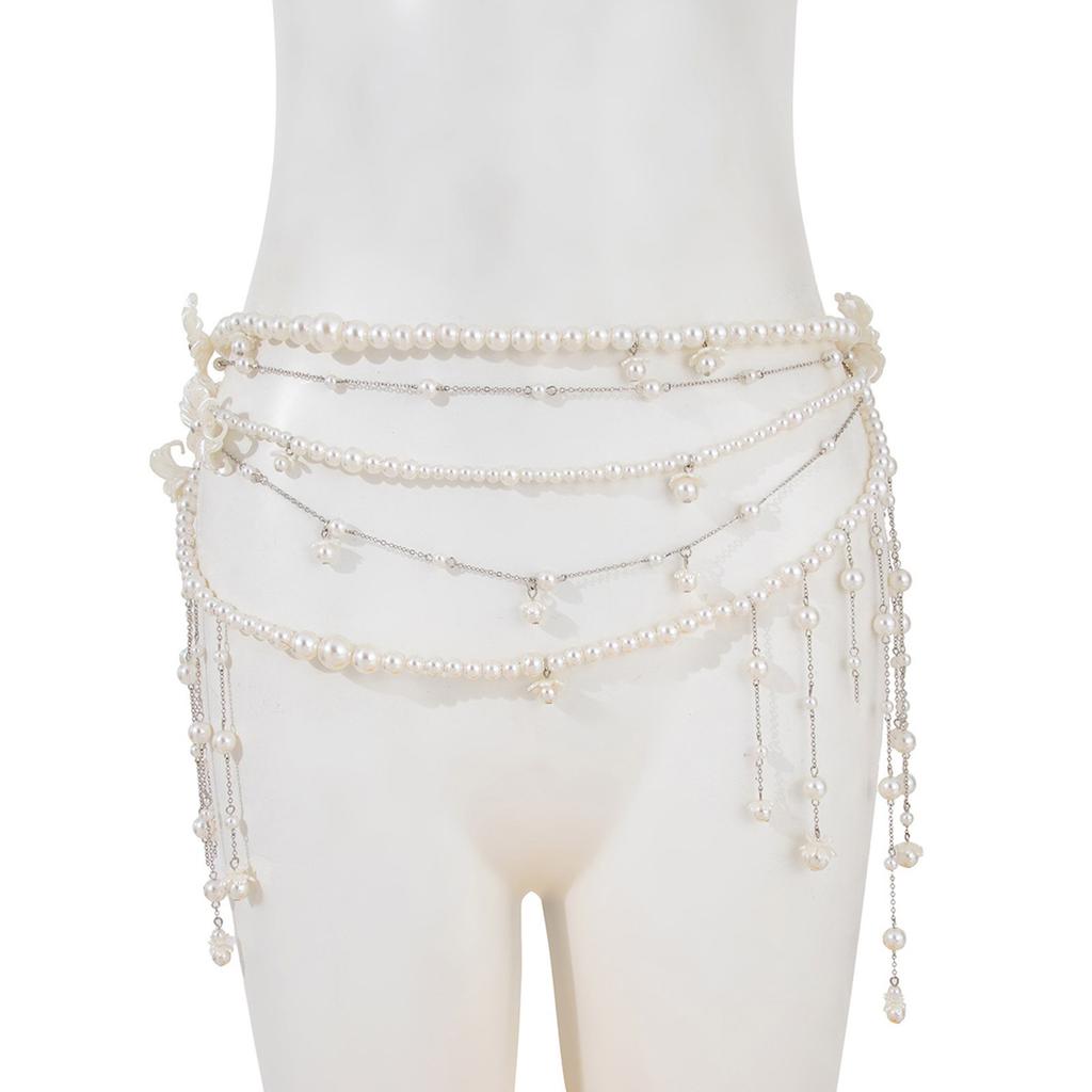 Imitation Pearls Tassels Waist Chain for Women Adjustable Body Chain Beach Jewelry Accessory Wedding Accessories