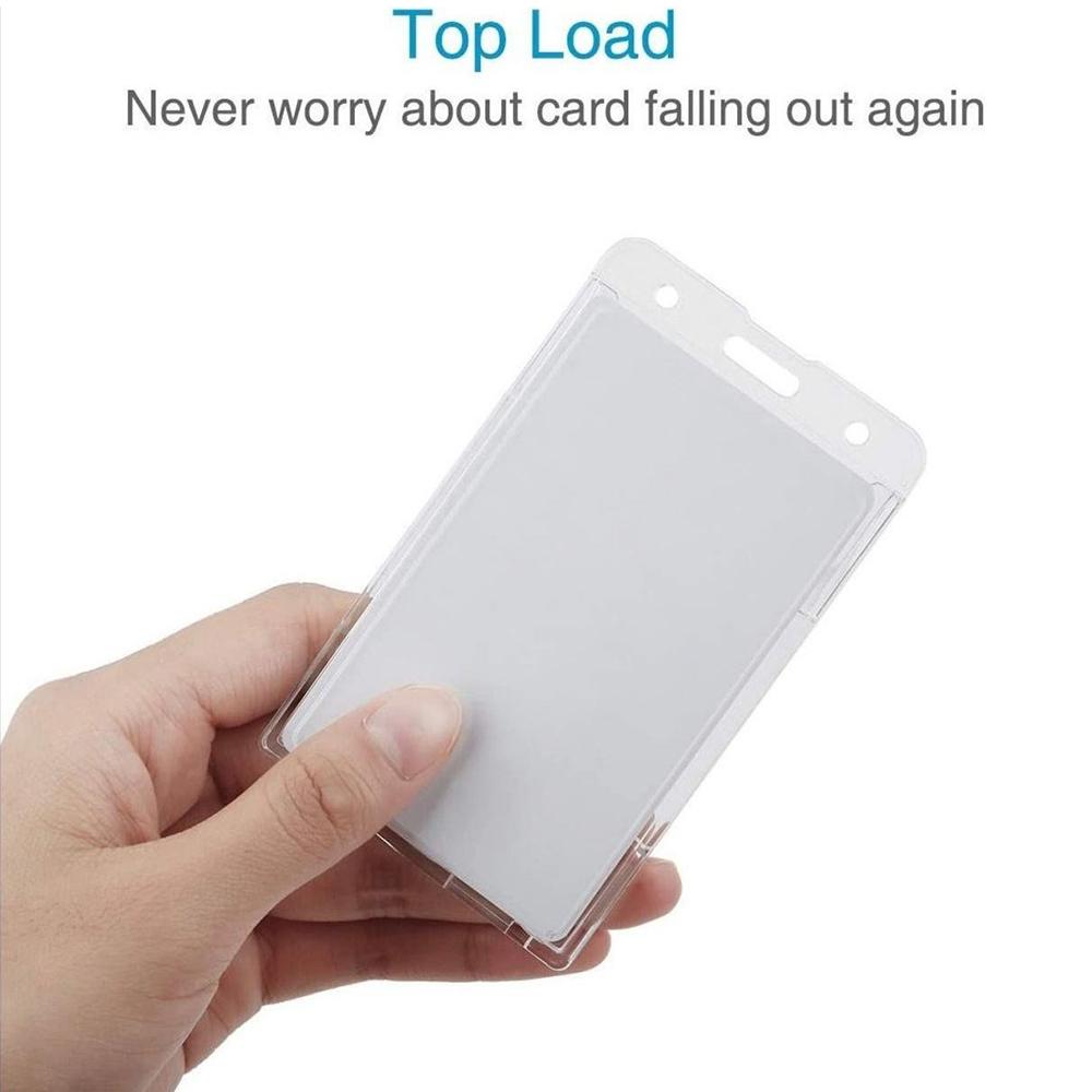 Clear Card Holder Dual Use PS Double ID Badge Holder with Telescopic Buckle Clip