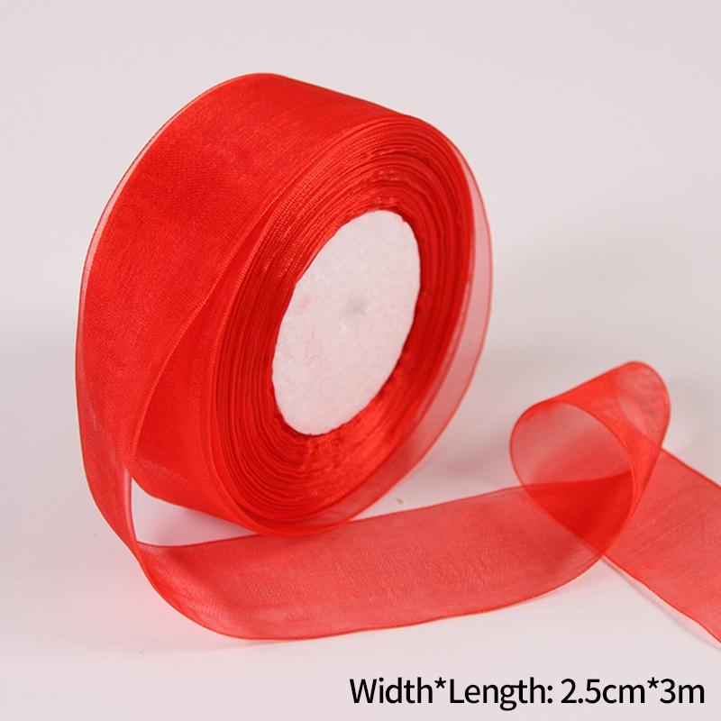1Roll Sheer Organza Ribbon Chiffon Silk Ribbon for DIY Craft Gift Wrapping Christmas Decoration Wedding Bouquet Sewing Supplies