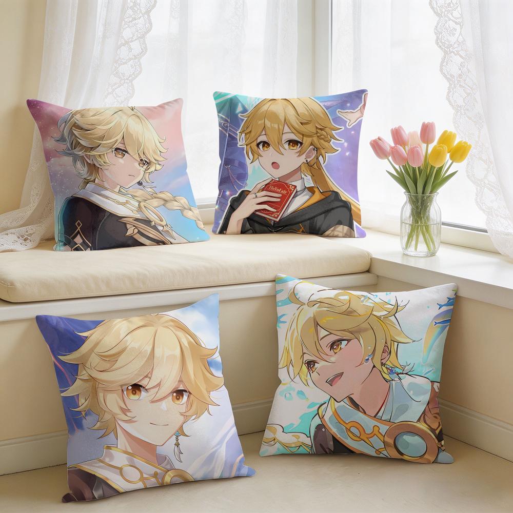 Aether Genshin Game Cushion Cover Short Plush Pillow Case Room Sofa Cushion Covers Home Decor Funda
