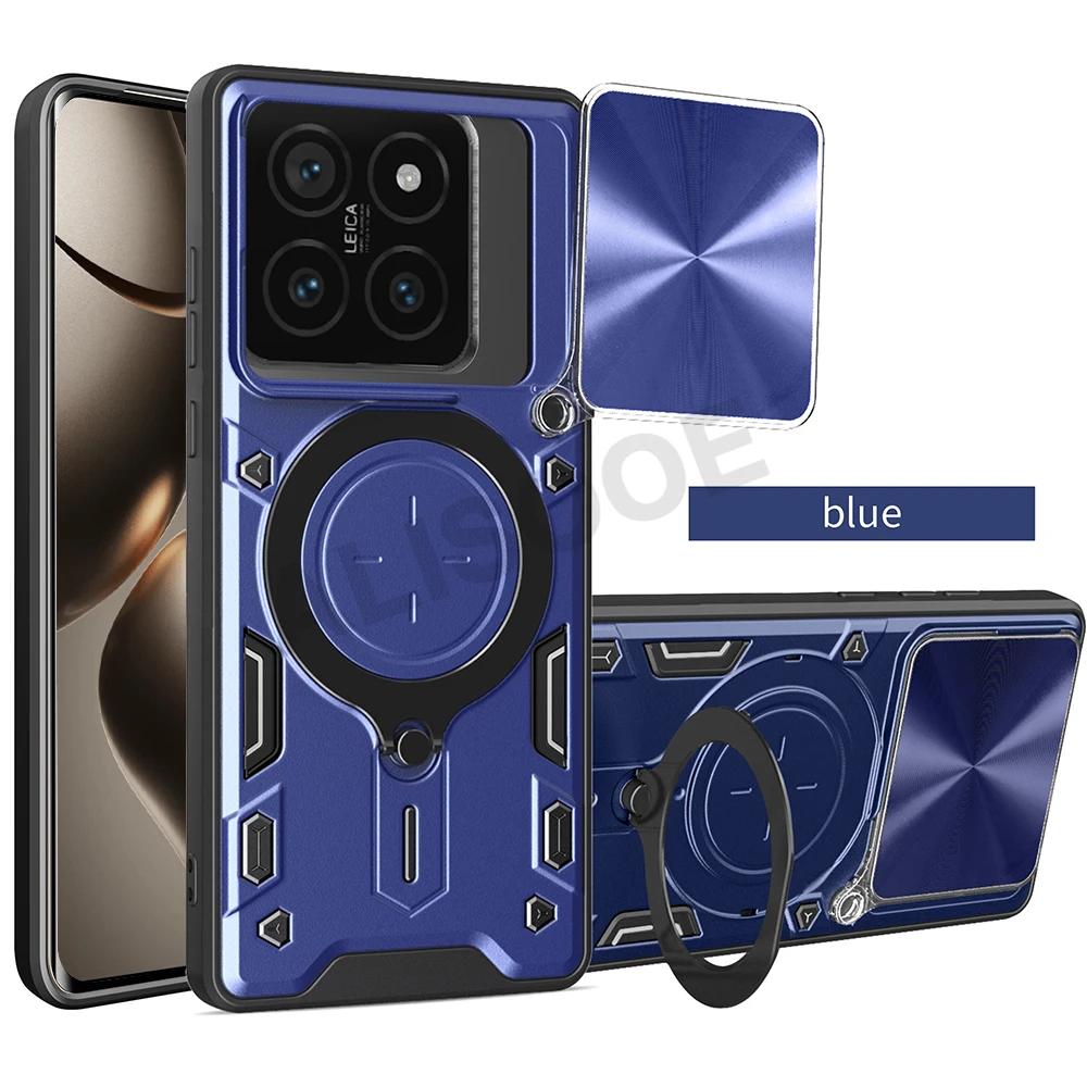 Slide Camera Funda for Xiaomi 14T Pro Case Armor Slide Lens Magnetic Ring Stand Phone Cover for Xiaomi Mi 14T Capa