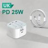 UK USB C Charger QC 3.0 Quick Charge PD 25W Foldable Type C Fast Charging Travel Wall Charger Power Adapter For iPhone 16 15