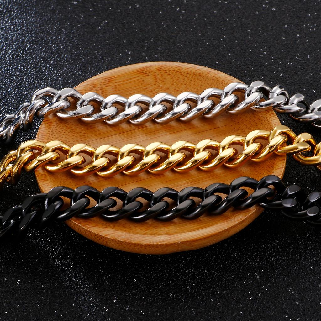 Kalen Shiny Stainless Steel Men's Bracelet Hip Hop Women's Multicolor Simple Cuban Chain Handmade Jewelry 19-23cm Length Gift