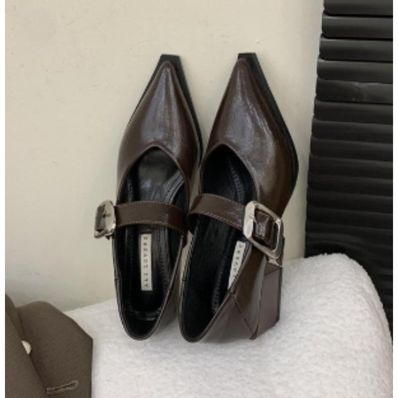 New Spring Retro Women's High-Heeled Shoes Mid Heels Pointed Toe Party Shoes Women Luxury Mary Jane Shoes Zapatos Mujer