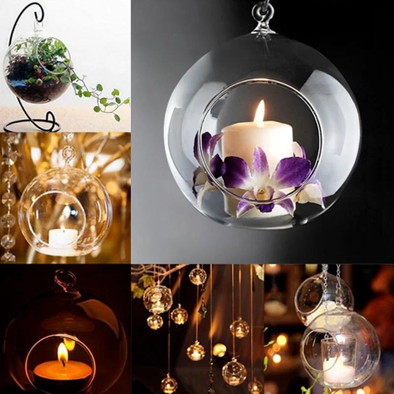 6/12 Stück Hängender Teelichthalter Glaskugeln mit Aufhängeseil Terrarium Klare Vase Hochzeitsfeier Heimdekoration