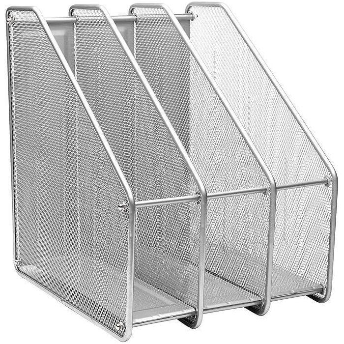 EXERZ Porte-revues De Bureau/Range-revues/Porte-Magazine En Métal À Trois rangées/Boîte De Rangement En métal-Organisateur (Argent)