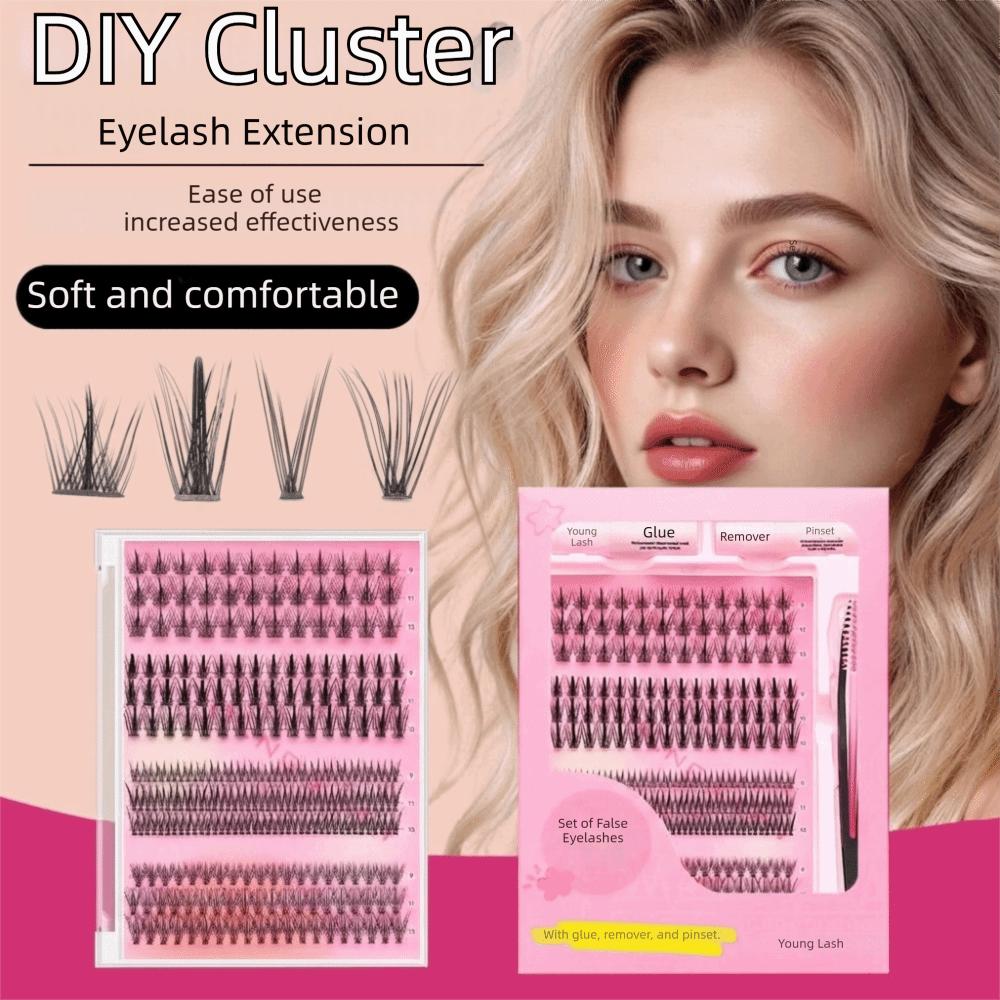Mixed Length Individual Lash Clusters Soft PBT Material Lash Cluster Kit Home Makeup