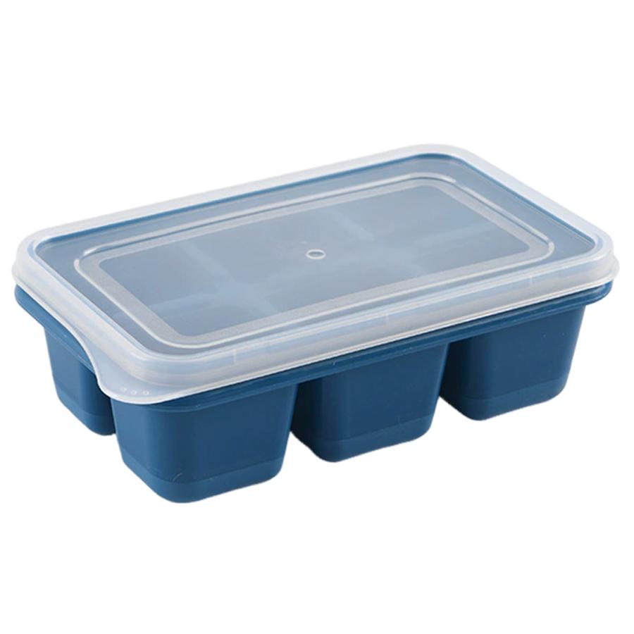 1pc Soft Silicone 6-Grid Ice Tray with Cover Household Homemade Ice Cubes Mold for Bubble Water Beverage Easy to Store Ice Molds