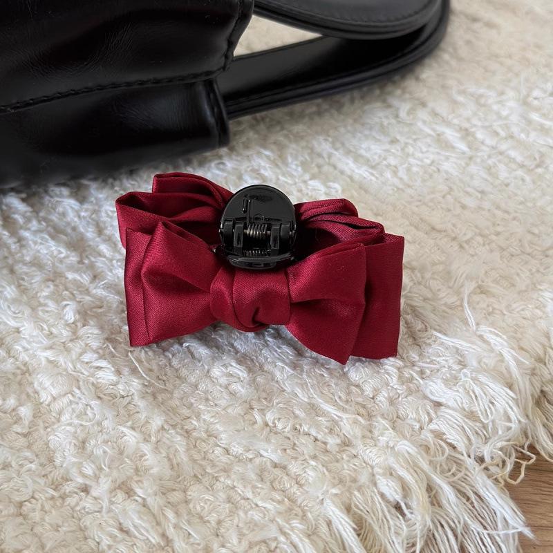 Elegant French Black Bow Hair Claw Clip for Women - Small Size, Versatile Princess Style for Bangs, 2025
