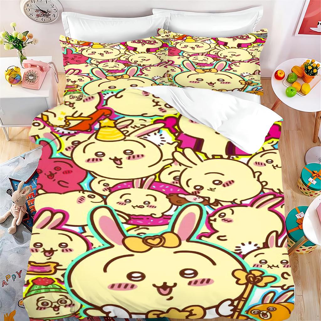 Quilt Duvet Miniso-Collaboration Bedding Set Chiikawa Xiaoba Giy Usachi Children'S 3-Piece Badroom Children Birthday Gifts