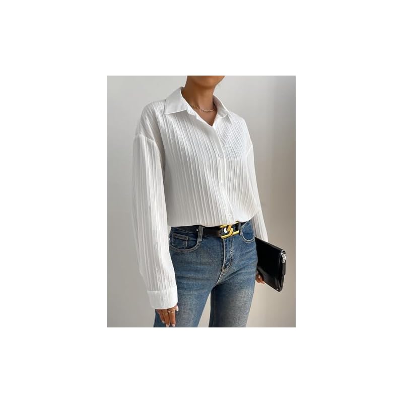 GRECIILOOKS Solid Regular Fit Long Tops Oversized Shirt for Women (GL-W1929_White S) S