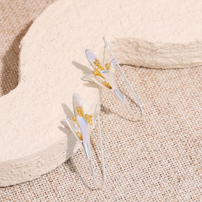 

Популярные серьги-лилии Женские ins Ветер Ретро Длинные Темпераментные Цветочные Серьги-продевки