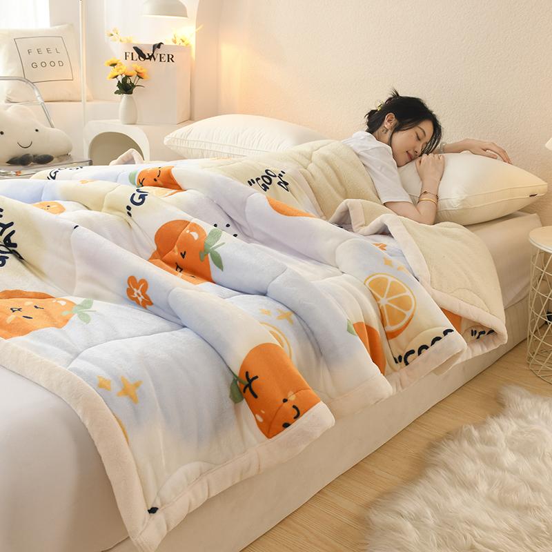 Thick Warm Milk Velvet Winter Blanket for Bed Large Faux Lambswool Weighted Blanket Cartoon Double Sided Plush Quilted Comforter