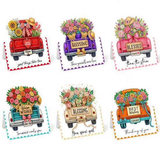 6 Pcs DIY Rhinestone Painting Birthday Gnome Greeting Card Kit 5D Rhinestone Art Birthday Cards for Adults Kids Anniversary Holiday Gifts