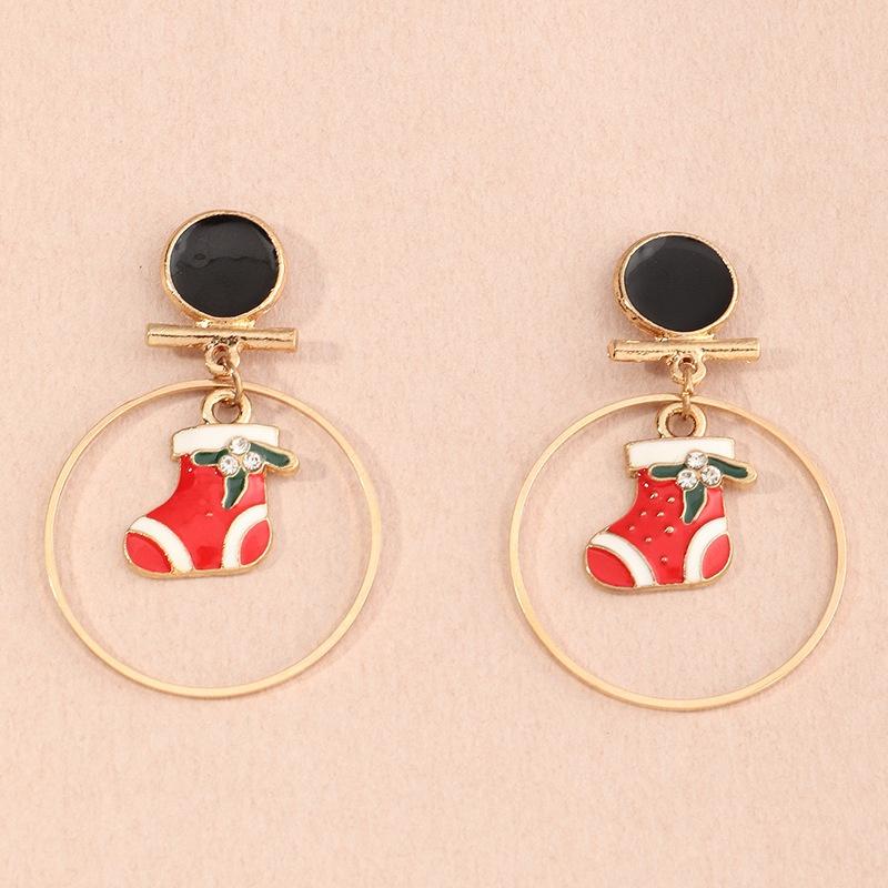 Cartoon Fun Christmas Earrings Geometric Ear Rings Christmas Tree Elk Pearl Earrings