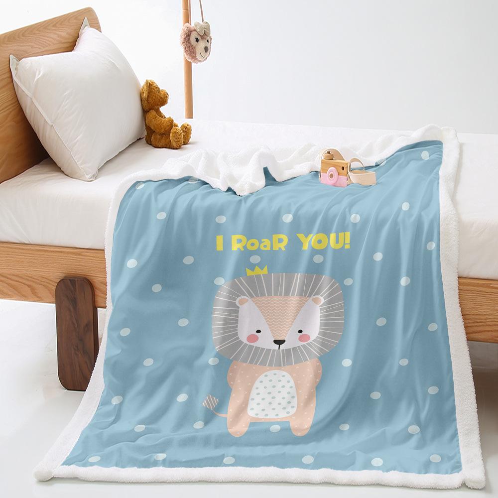 Cartoon Animal 2D Digital Printing Thickened Lamb Fleece Crystal Fleece Blanket