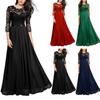 Bridesmaid Dress for Women Lace Patchwork Formal Gowns Crew Neck