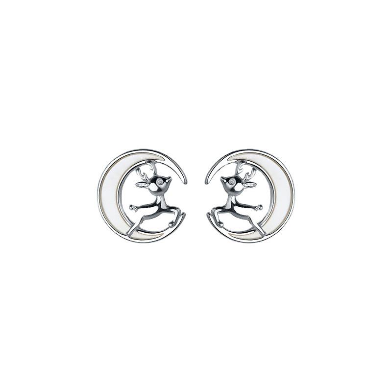 2025 Trendy Moon & Reindeer Christmas Stud Earrings: Cute, Fresh Style