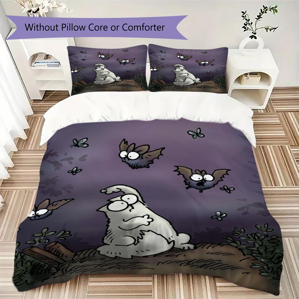 Simon's Cat Muster Bettwäsche Steppset Steppbezug Kissenbezug Heimdekoration Geburtstagsgeschenk (1 * Bettbezug + 2 * Kissenbezug ohne Füllung)