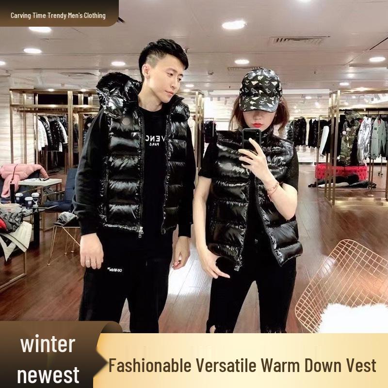 Unisex Hooded Detachable Down Vest - Warm Stand Collar Jacket for Couples XXXXXL чёрный