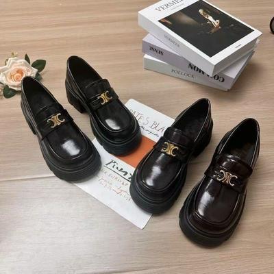 Autumn Platform British Style Loafers New Chinese Small Leather Shoes Women's Thick Heel Heightening Shoes Black One-pedal Single Shoes