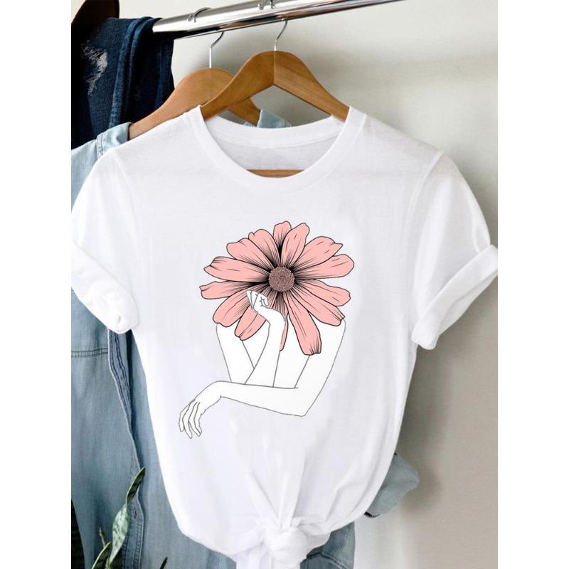 (Marime europeana) Tricou Fluture Floare Tendință Femei Mânecă Scurtă Imprimeu Modă Damă Tricou Top Îmbrăcăminte Casual Feminină Tricouri Grafice