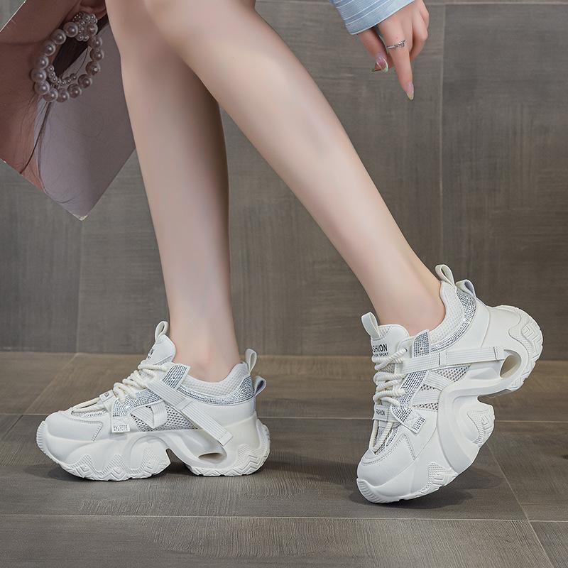 Thick-soled hollow dad shoes summer new leather breathable small thin mesh casual sneakers