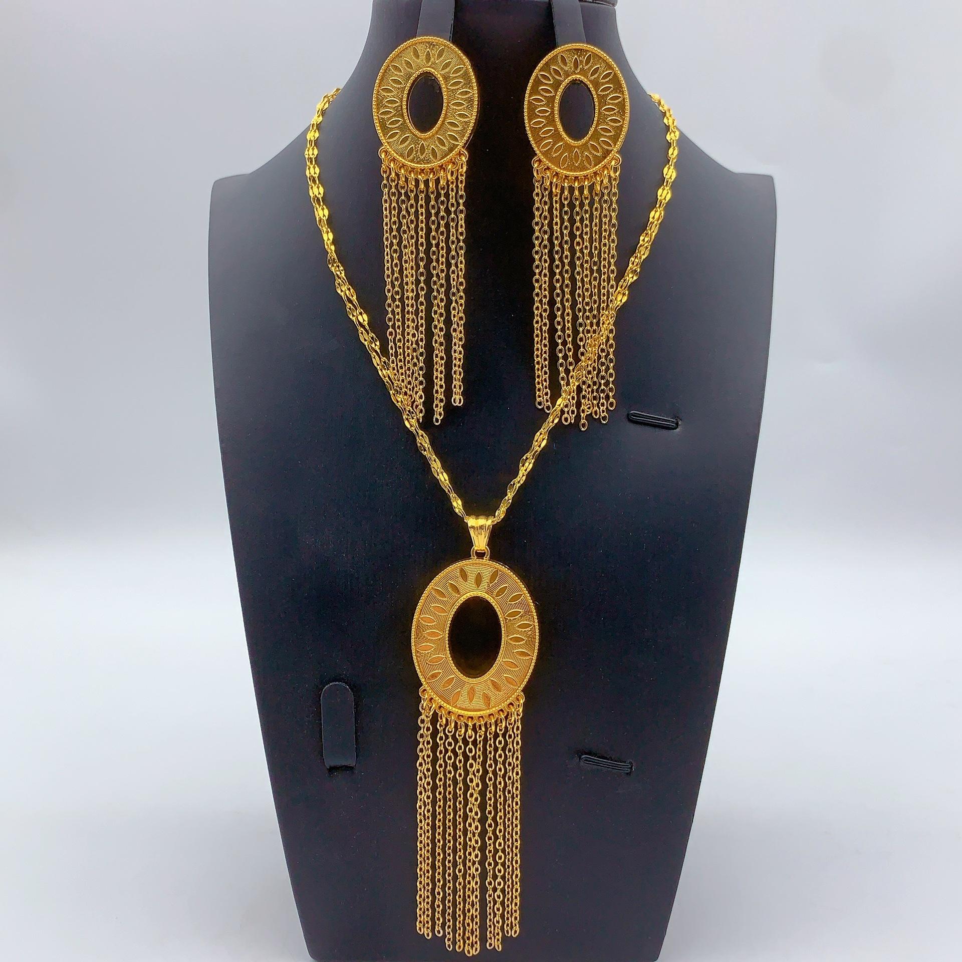 Middle East Dubai Iraq Jewelry Copper Alloy Necklace Earrings Jewelry Set Indian Bridal Necklace 2026 45CM