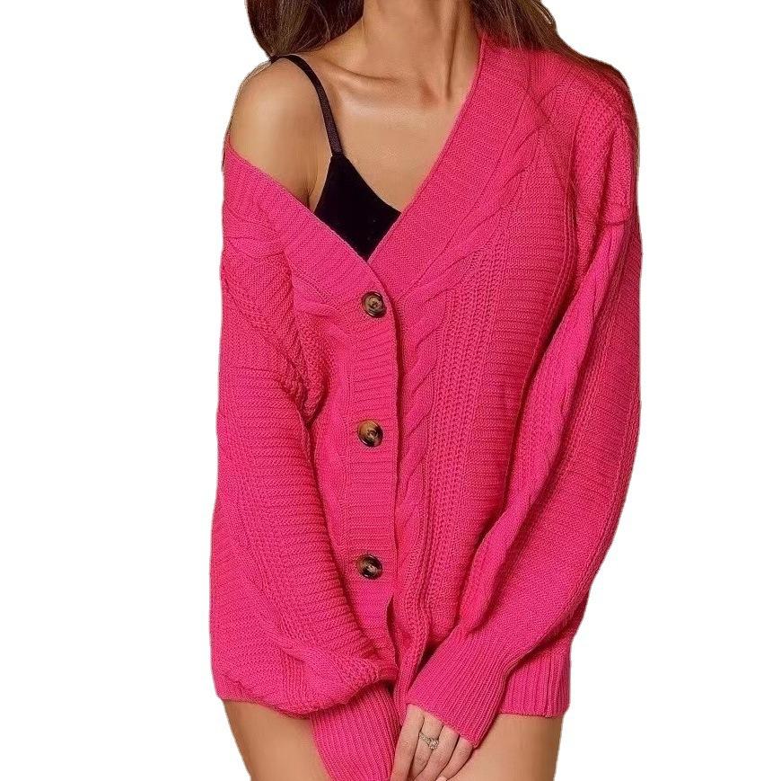 Lantern Sleeve Knitted Cardigan Women's Autumn New Loose Neck Sexy Sweater Jacket