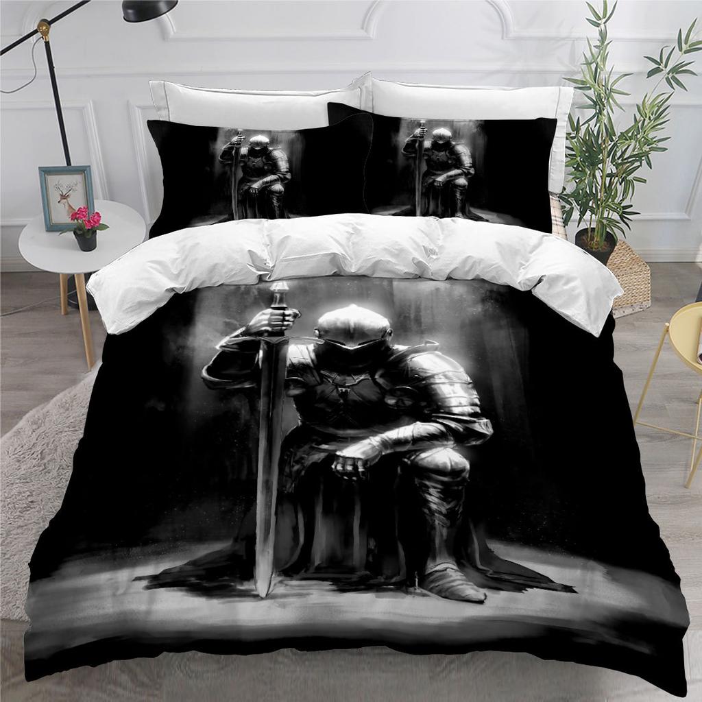 European Knight Retro 3D Digital Printing Three-Piece Set Can Be Customized Grinding Quilt Cover Pillowcase