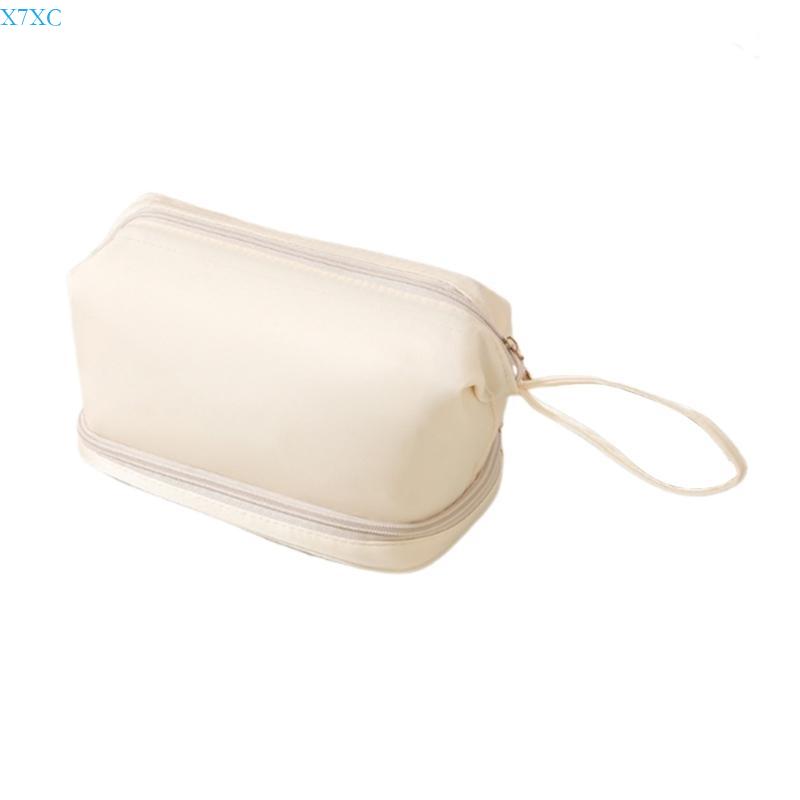 X7XC Doppellagige Make-up-Tasche für Damen Mädchen Einfarbige Kulturtasche Große Kapazität Kosmetiktasche Kosmetiktasche