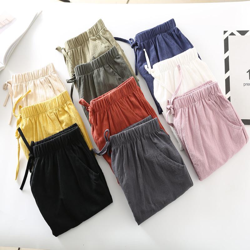Women's Summer Loose Casual Sweatpants Solid Color Comfortable Simple Cotton Linen Shorts