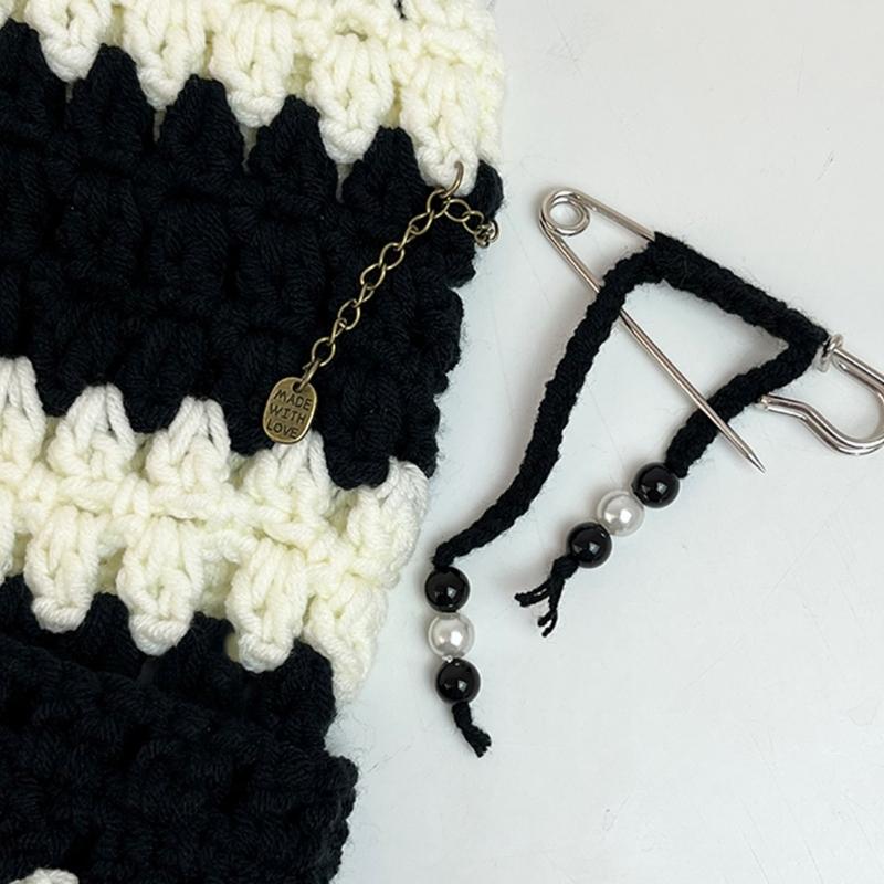 Y2K Devil Striped Knitted Hat Knitted Stripe Pattern Hat for Women Men Keep Ear Warm Hat with Paper Clip Decor