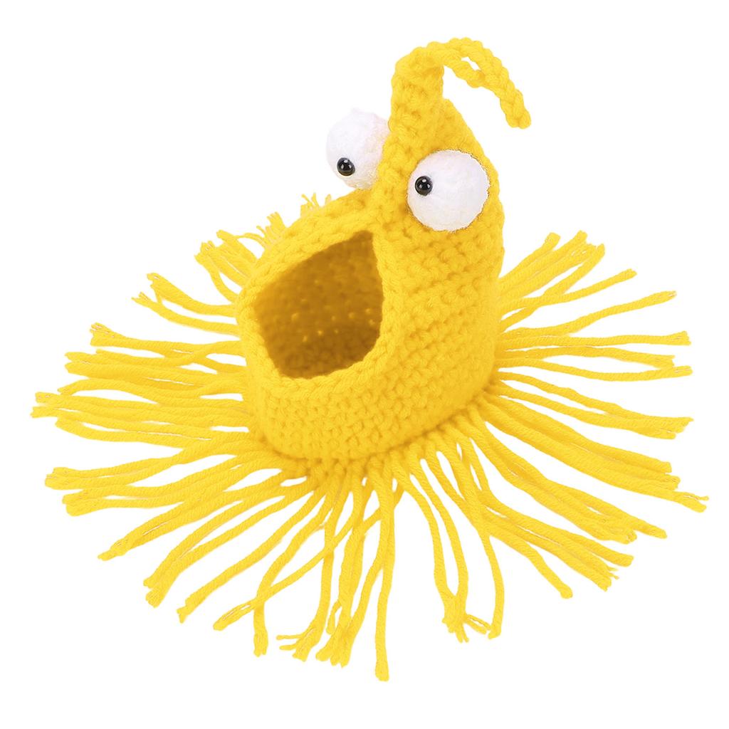 Crochet Plant Hanger Cute Storage Pouch Rear View Mirror Hanging Pendant for Car Bedroom Office Wedding Small Yellow