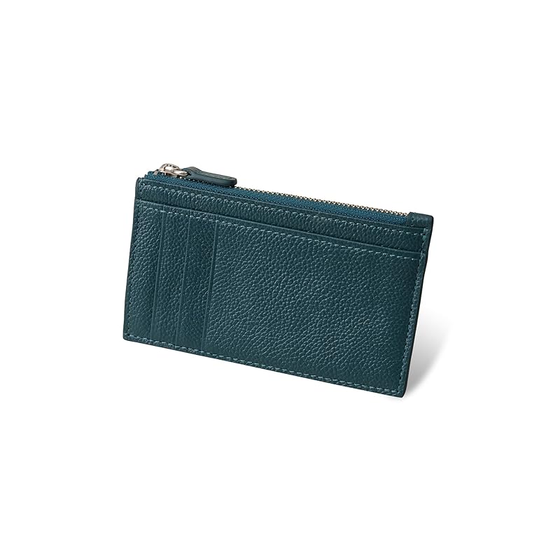 

[Business Leather Factory] Smart Wallet Water repellent original leather cow leather unisex thin coin purse 3 cards YKK zipper (teal blue)