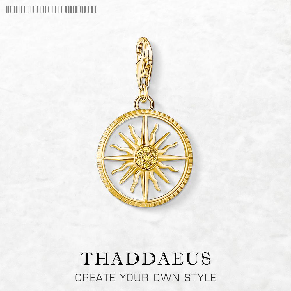 

Dangle Charm Pendant Golden Sun Europe Club Fine Jewelry For Women Men Vintage Gift In 925 Silver