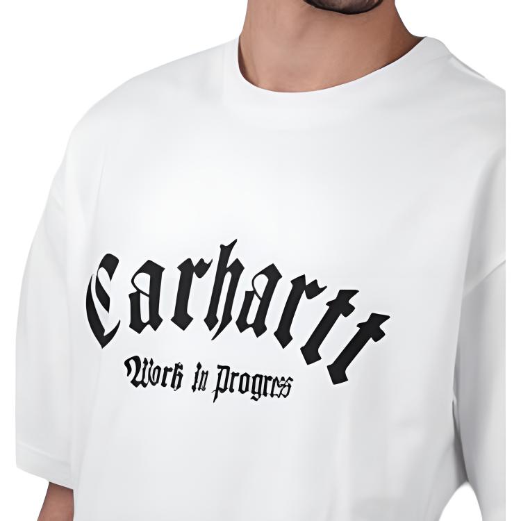 Carhartt WIP T-shirt Homme Manches Courtes Coupe Droite Ajustée Col Rond Imprimé Lettres Hauts Blanc I032875-00A-XX