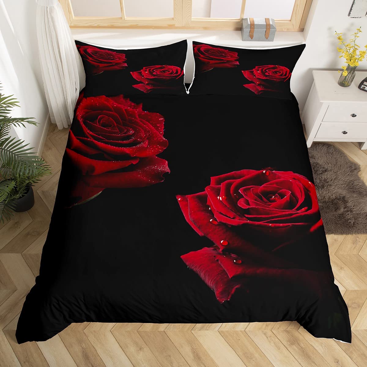 Комплект постельного белья с красными розами King Size для девочек Комплект постельного — фото 3