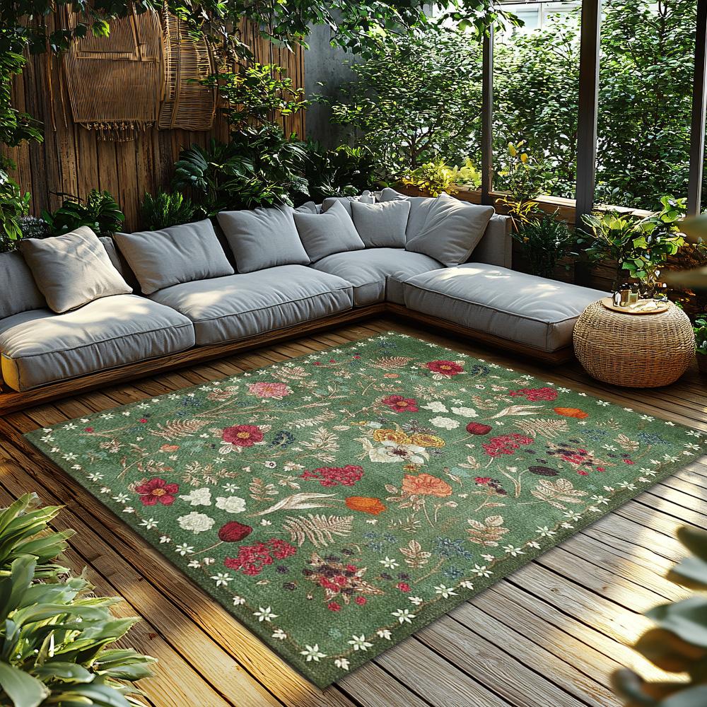 Green Floral Bohemian Area Rug, Multicolor Pattern Non-Slip Carpet, Cozy Living Room Mat for Natural Home Decor