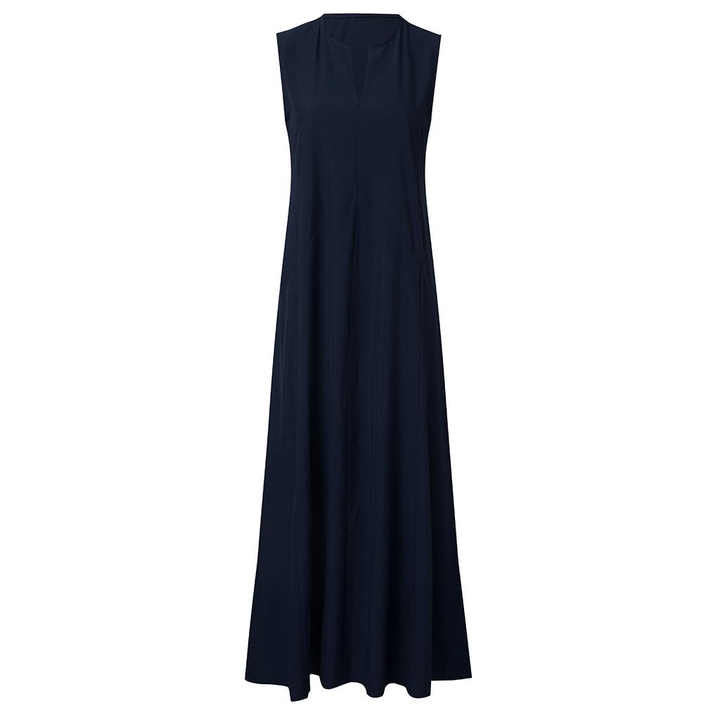 Fashion Deep V Neck Solid Color Sleeveless Long Dress Comfortable Breathable High Recognition Elegant Slimming Flattering Fit