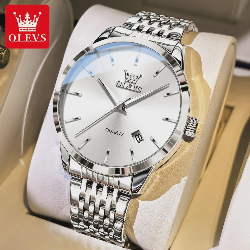 OLEVS Original Quartz Men's Watches Fashion Simple Stainless Steel Strap Waterproof Auto Date Luminous Wrist Watches for Man