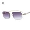 Rimless Leopard Head Decorated Sunglasses Gradient UV Protection Rectangular Sun Glasses Transparent Lens Shades for Women