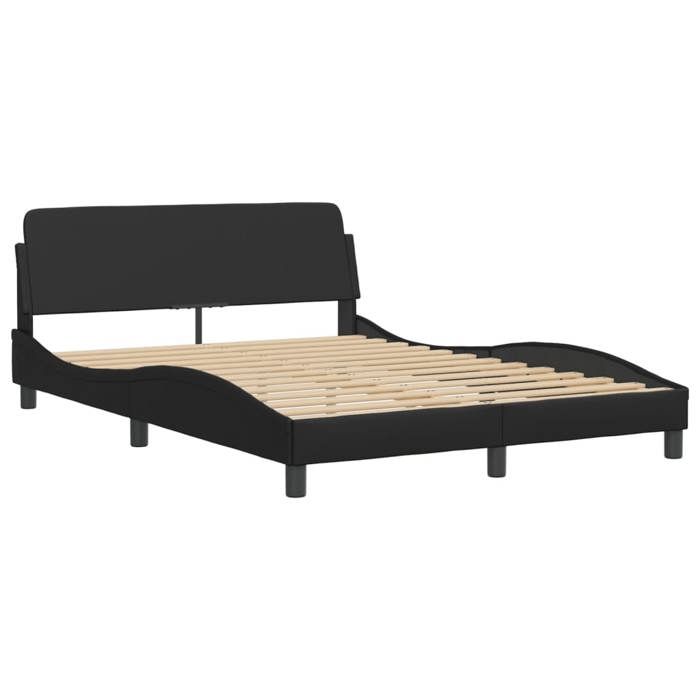VidaXL Cadre de Lit avec Tête de Lit, Lit Rembourré avec Sommier à Lattes, Lit Double avec Pied Chambre à Coucher, Noir 373178