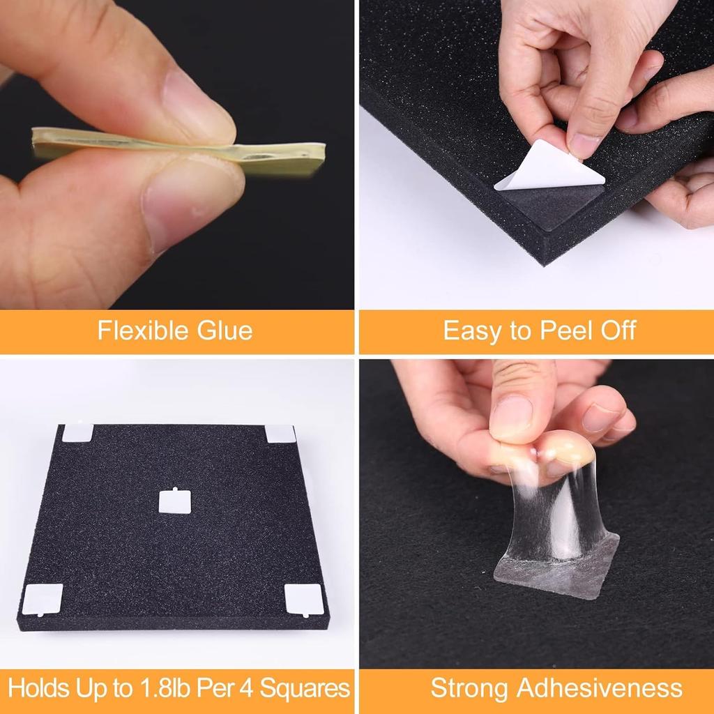 Sonicism 60 Pack Pyramid Double Sided Tape Squares for Acoustic Foam Sheets, Heavy Duty Wall Mounting Tape Squares for Polyester Foam Acoustic