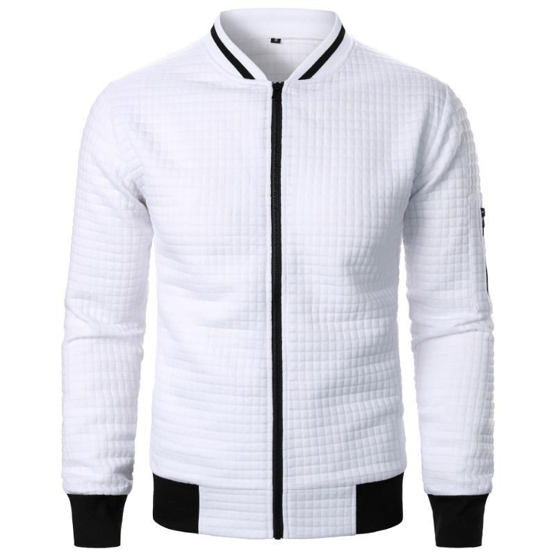 Men s White Grid Texture Bomber Jacket Contrast Trim Lightweight Outerwear S белый