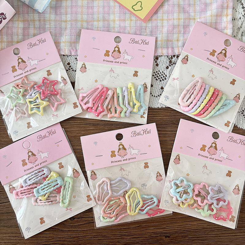 8 Pcs Sweet Candy-colored Oil-dropping Children's Versatile Star Hair Clips Bangs Hair Clips Cute Girl Bb Clips Bagged