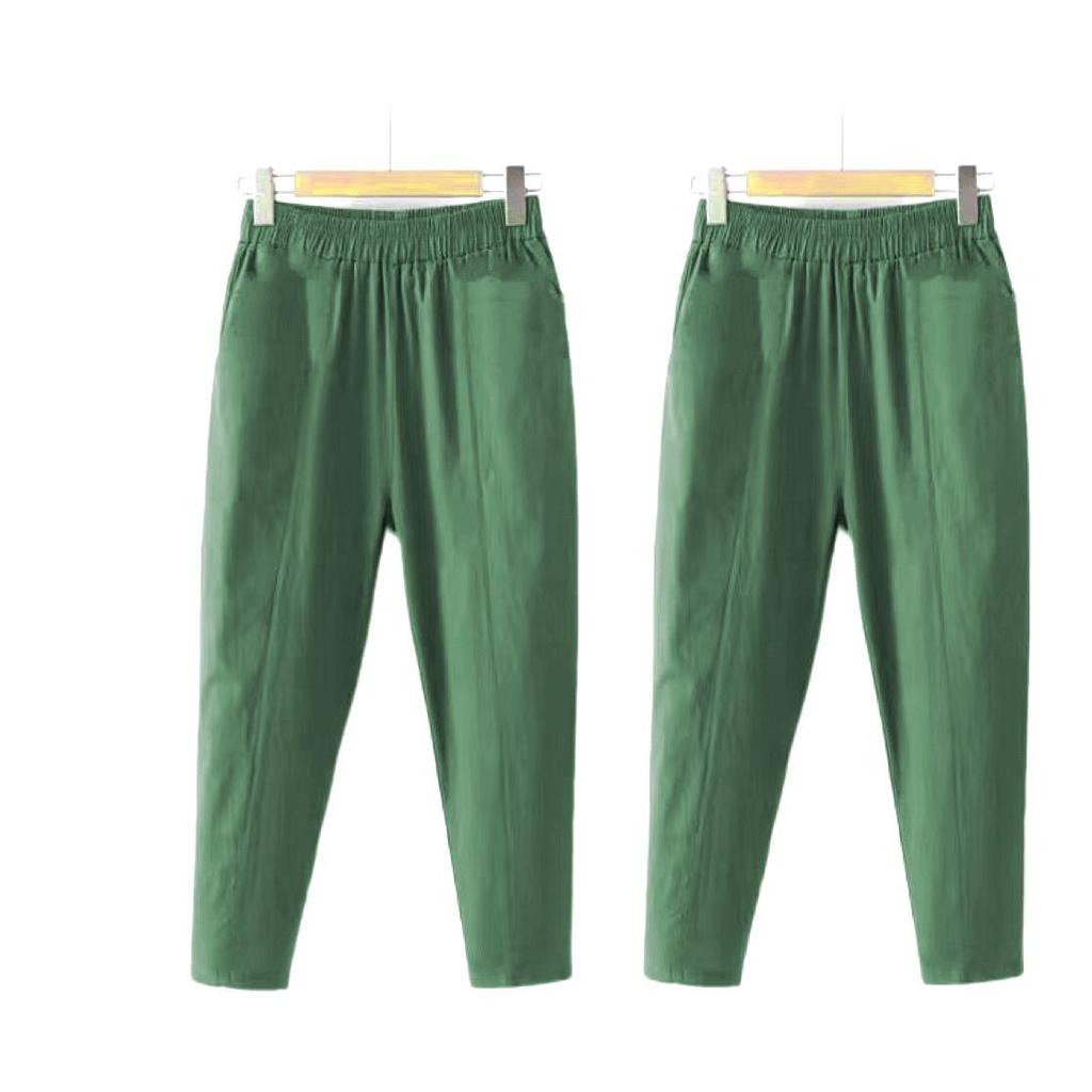 Solid Color Cotton Linen Straight Leg Loose Nine-Point Pants for Summer – Plus Size, Thin Style, for Middle-Aged and Elderly Women