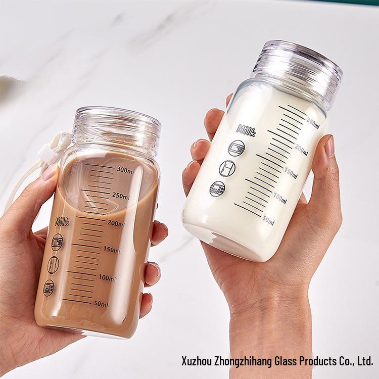Portable 300ml Glass Water Cup with Scale for Milk, Coffee, Juice, and Beverages - Ideal for Travel and Students